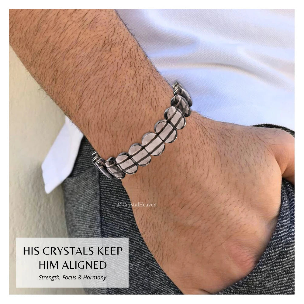 Smoky Quartz Faceted Beads Bracelet - Oval Stone