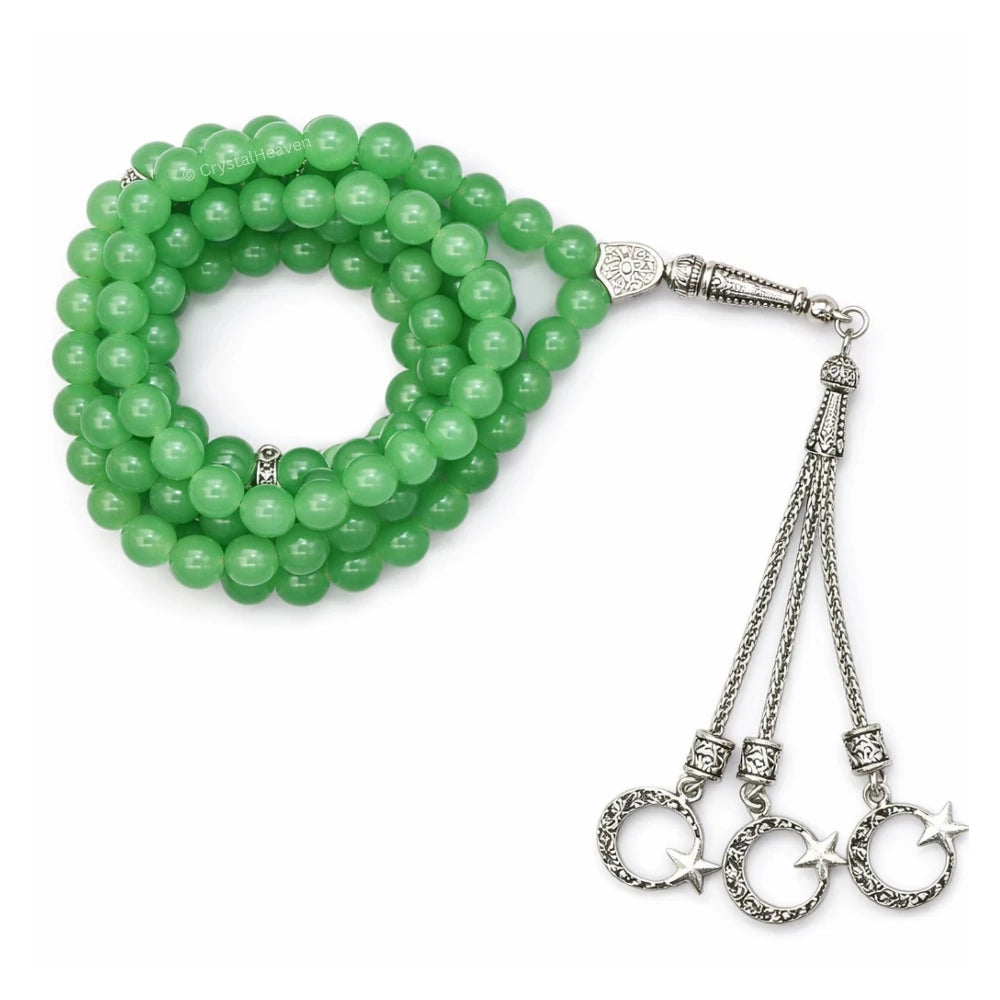Green Aventurine Crystal Tasbih (Silver)