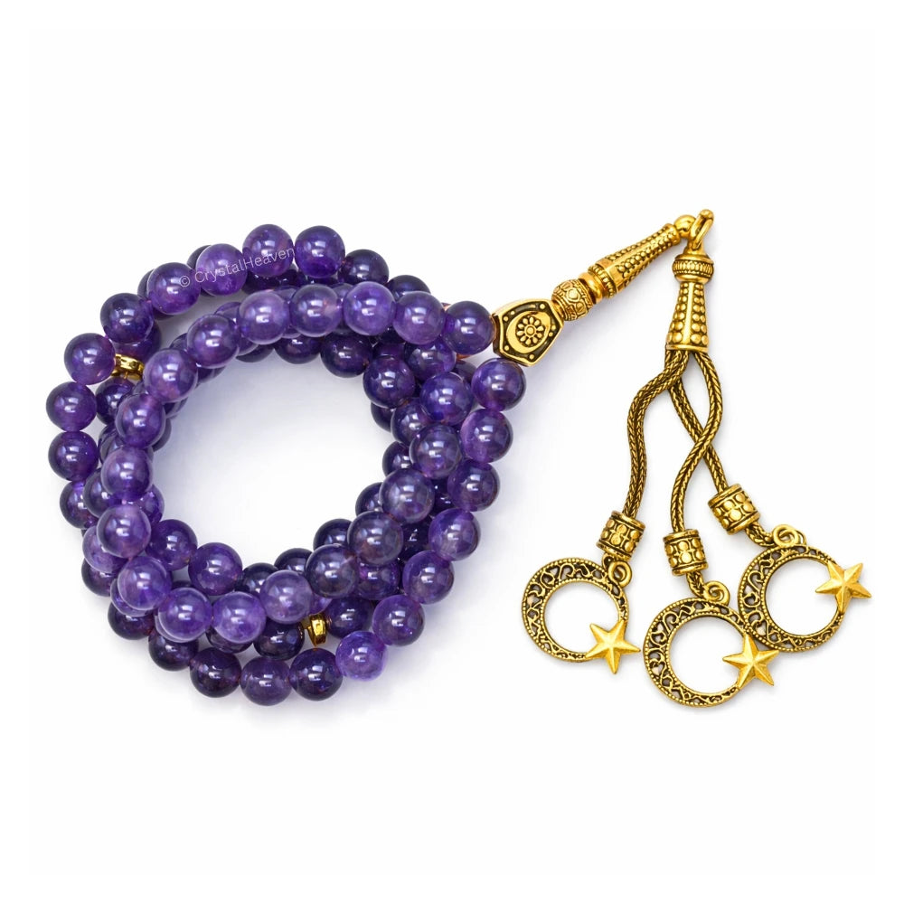 Amethyst Crystal Tasbih (Gold)