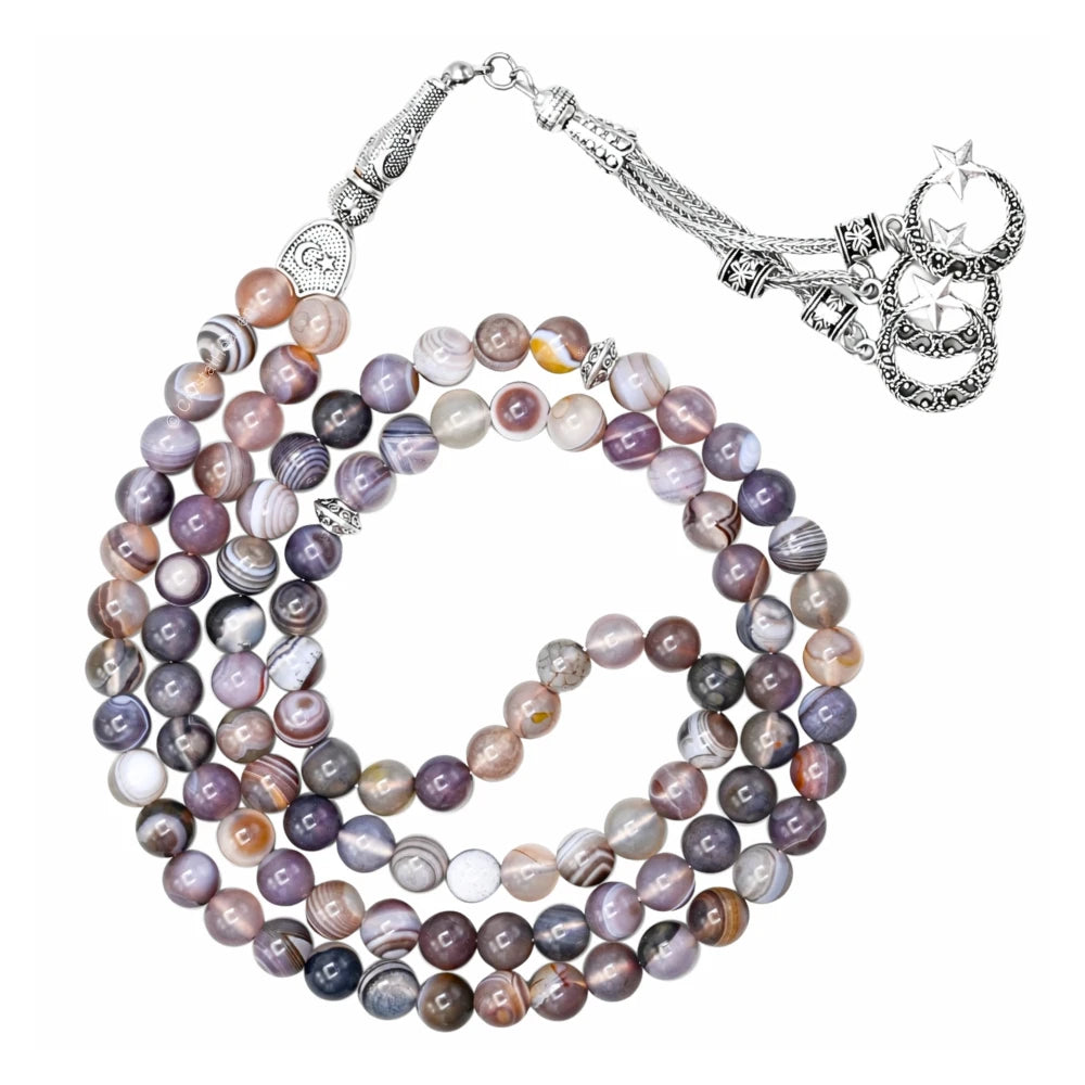Botswana Agate Crystal Tasbih (Silver)