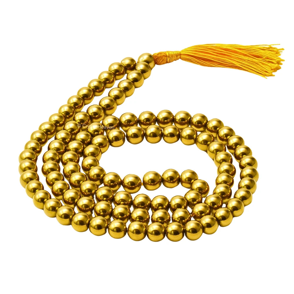 Golden Hematite Japa Mala (Without Knot)