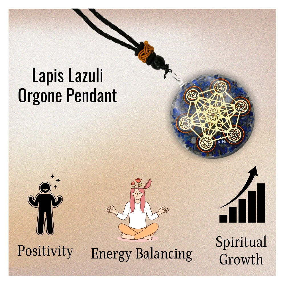 Lapis Lazuli Crystal Orgone Pendant - Chakra Metatron Cube
