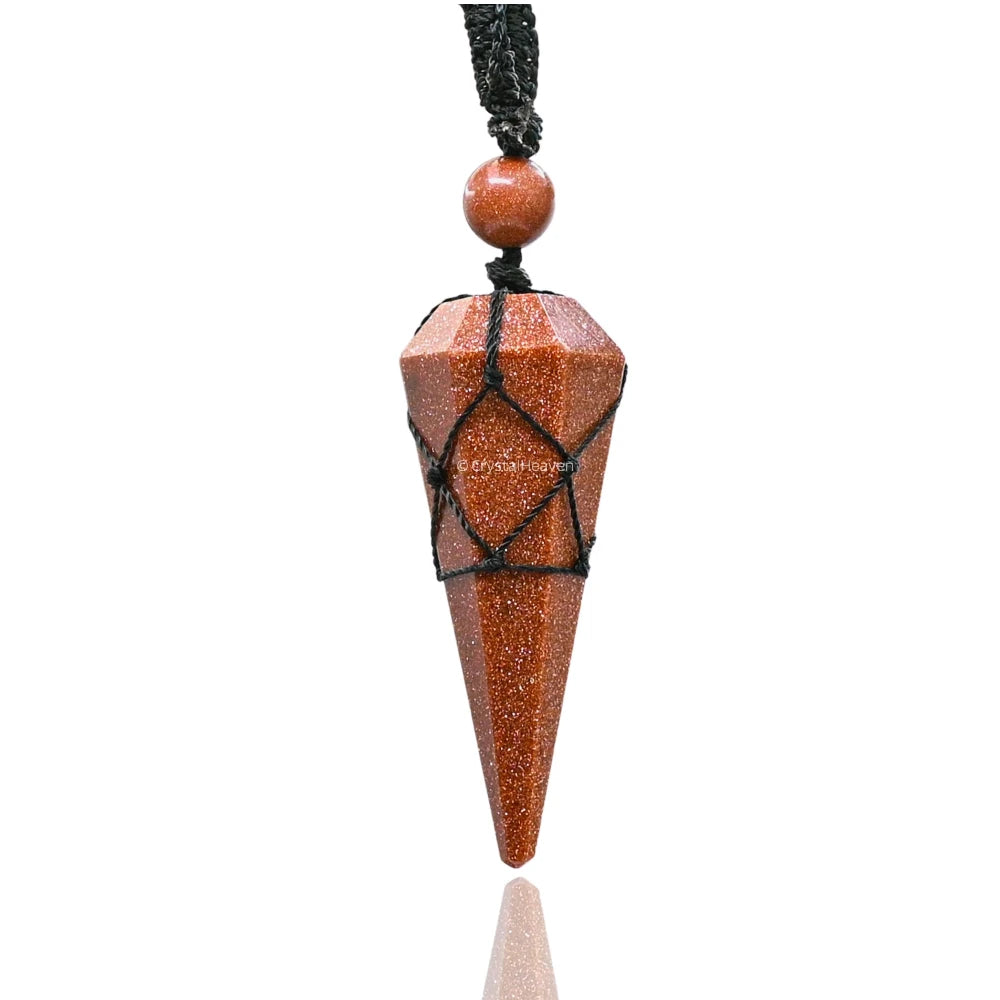 Red Goldstone Pendulum Pendant Necklace (Macrame)