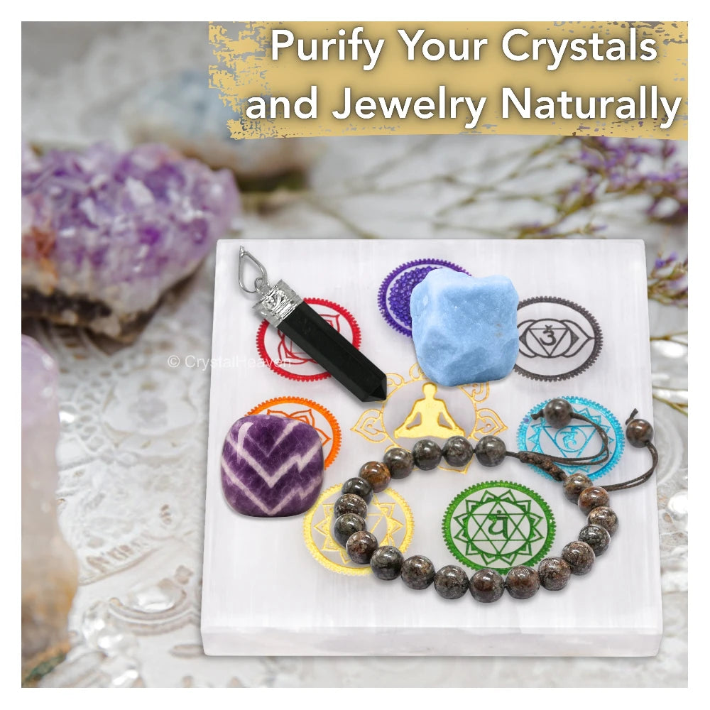 Selenite Charging Plate - 7 Chakra (Square)