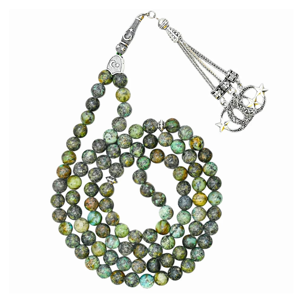 African Turquoise Crystal Tasbih (Silver)