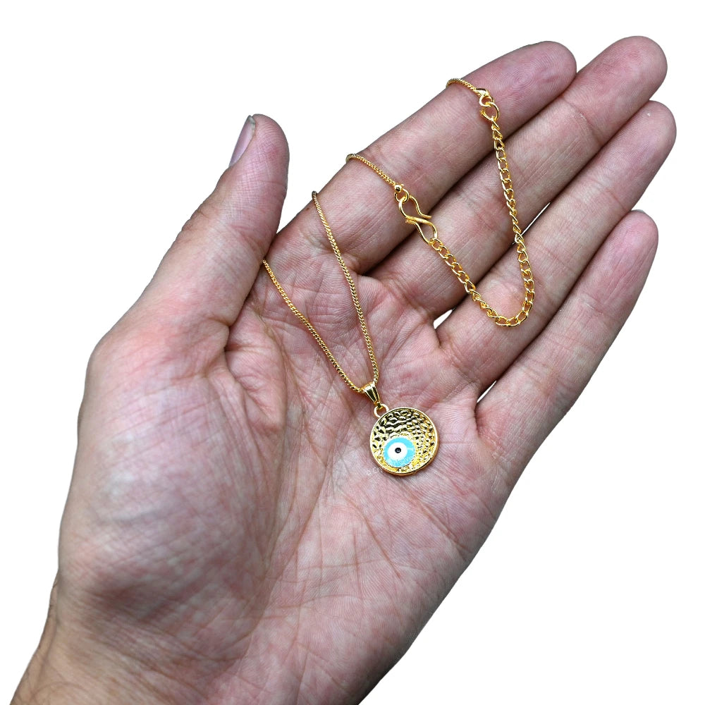 Sky Blue Minimal Evil Eye Pendant Necklace