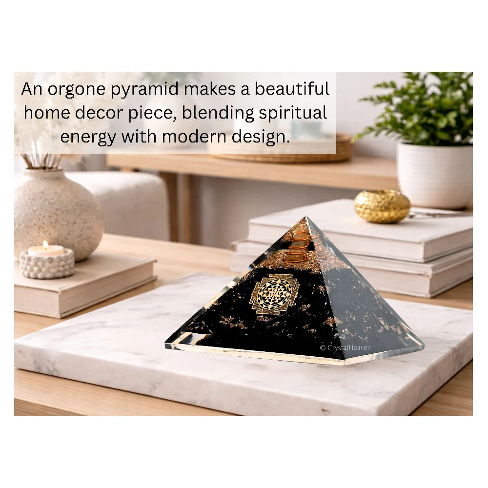 Black Tourmaline Orgone Pyramid (Small Shri Yantra)