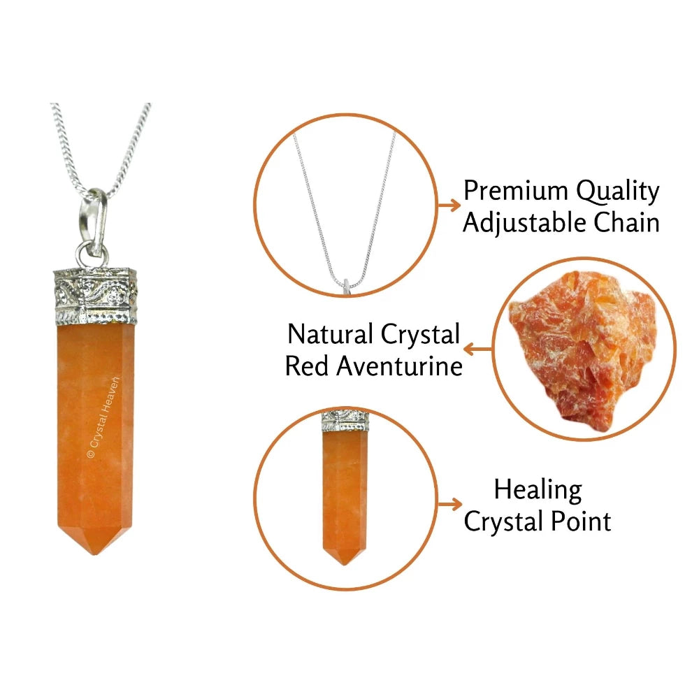 Red Aventurine Necklace - Pencil Point (Silver)