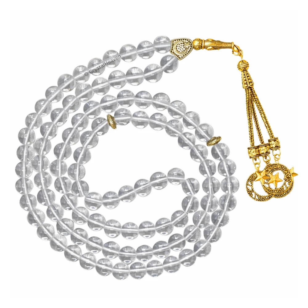 Clear Quartz Crystal Tasbih (Gold)