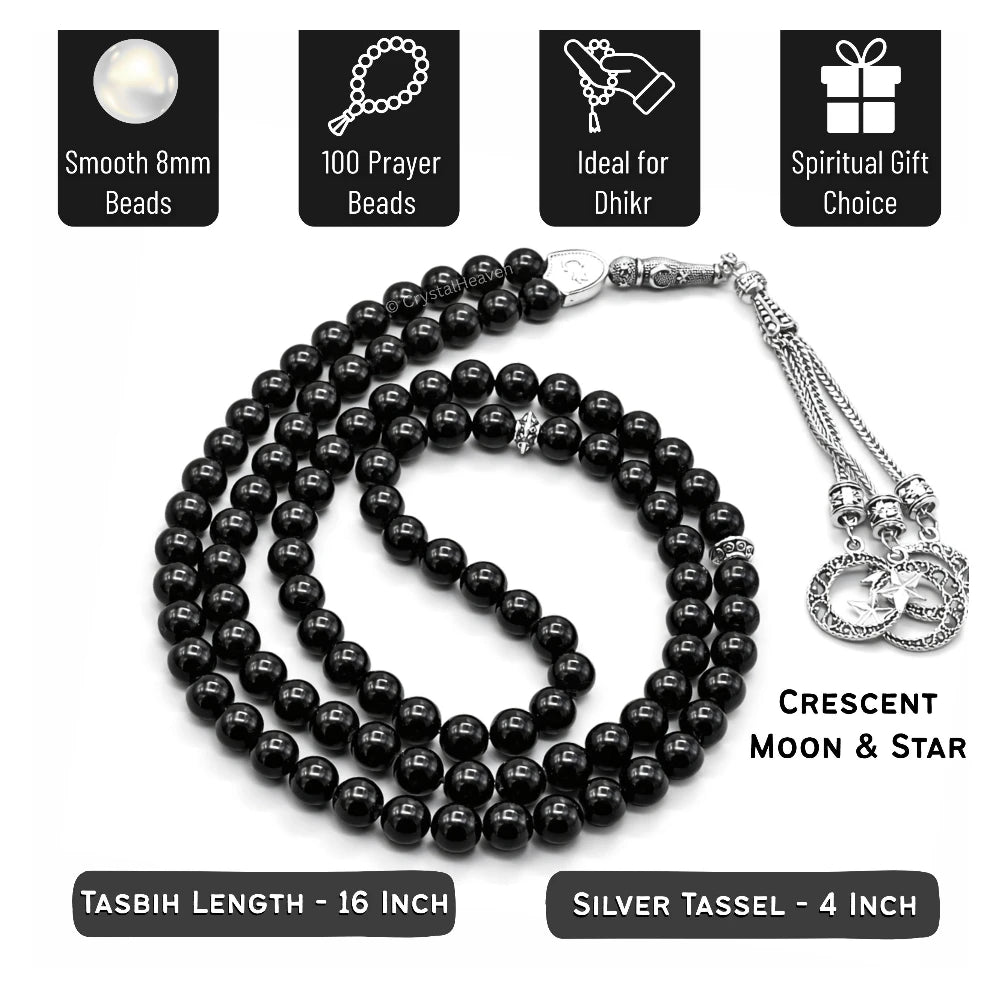 Black Tourmaline Crystal Tasbih (Silver)