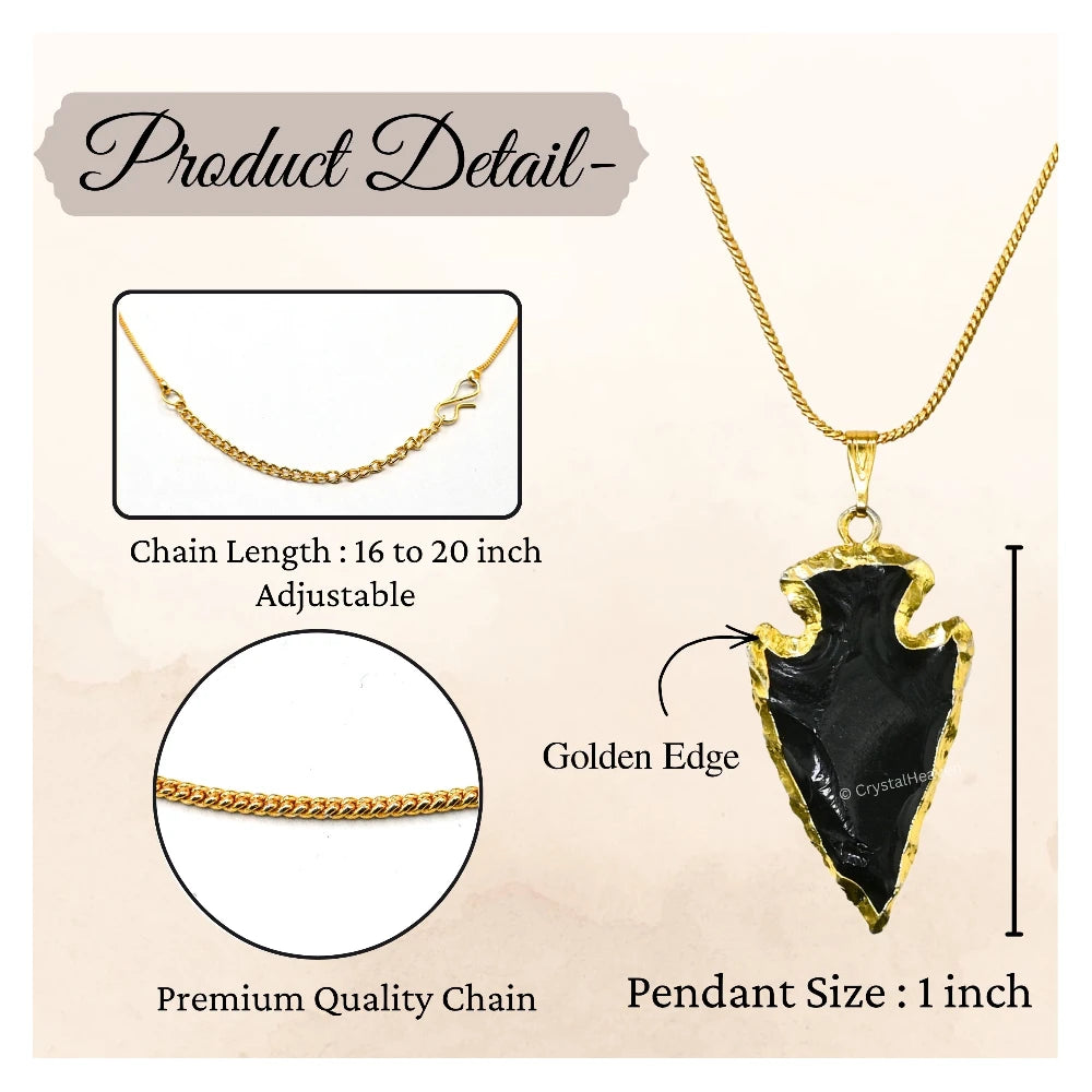 Black Obsidian Arrow Head Pendant - Gold Plated