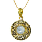 Rainbow Moonstone Bead Pendant Necklace (Gold)