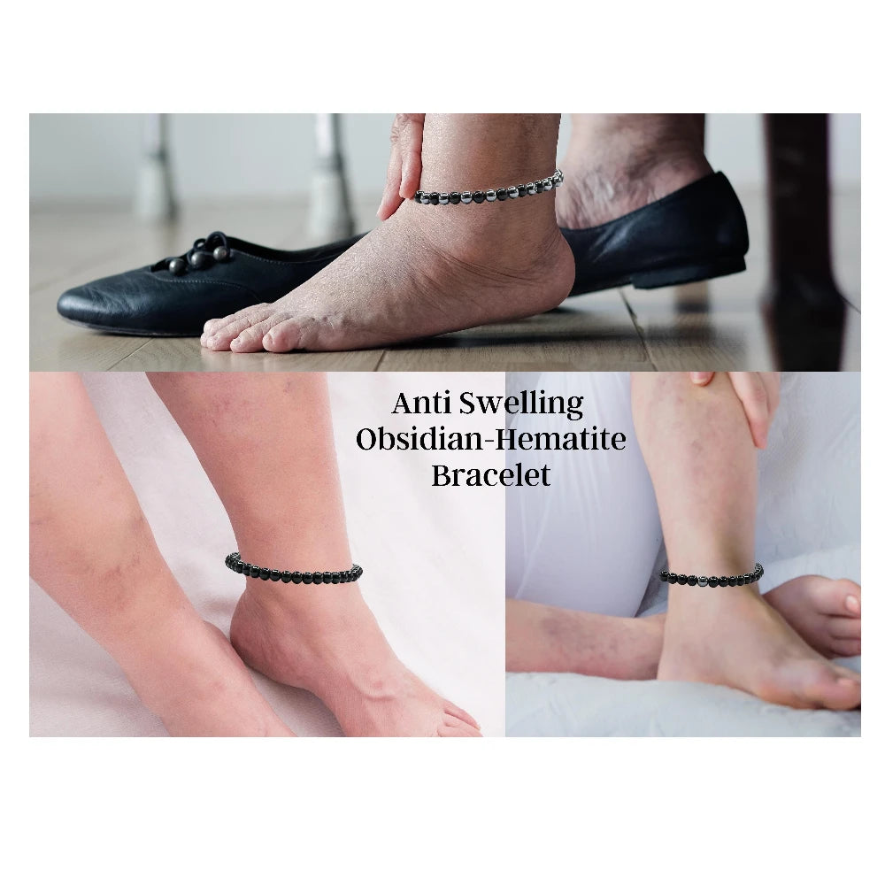 Anti Swelling Black Obsidian Hematite Set Of 3 Anklet (Without Knot)