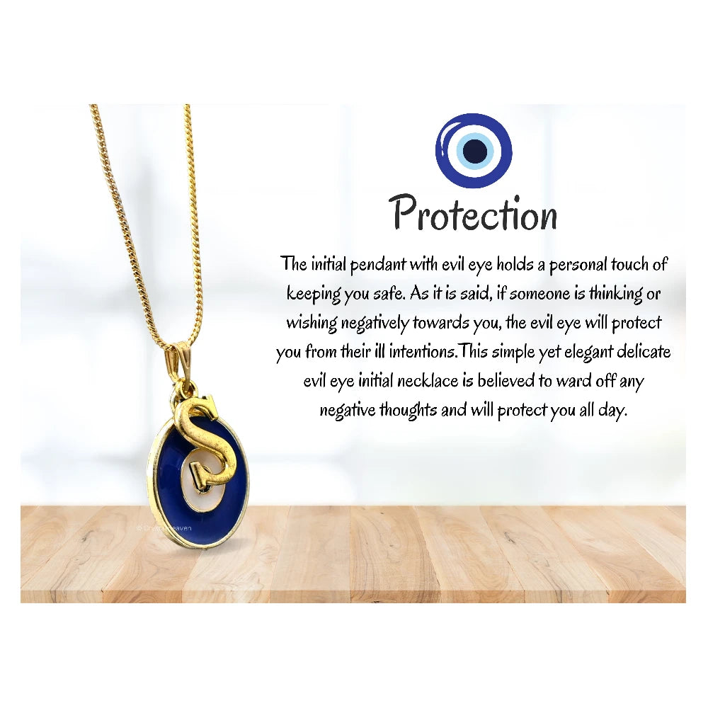 Evil Eye Pendant Necklace with S Initial