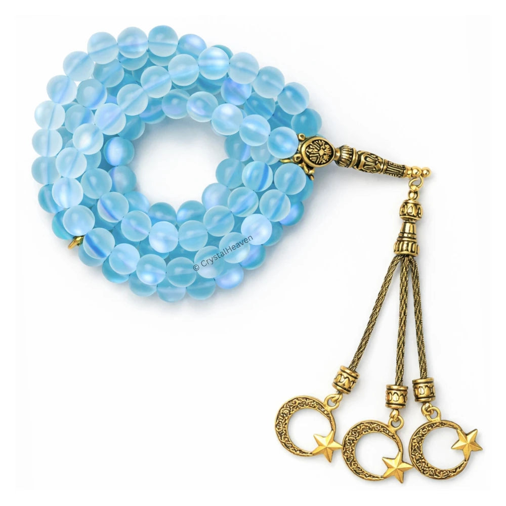 Blue Mermaid Glass Crystal Tasbih (Gold)
