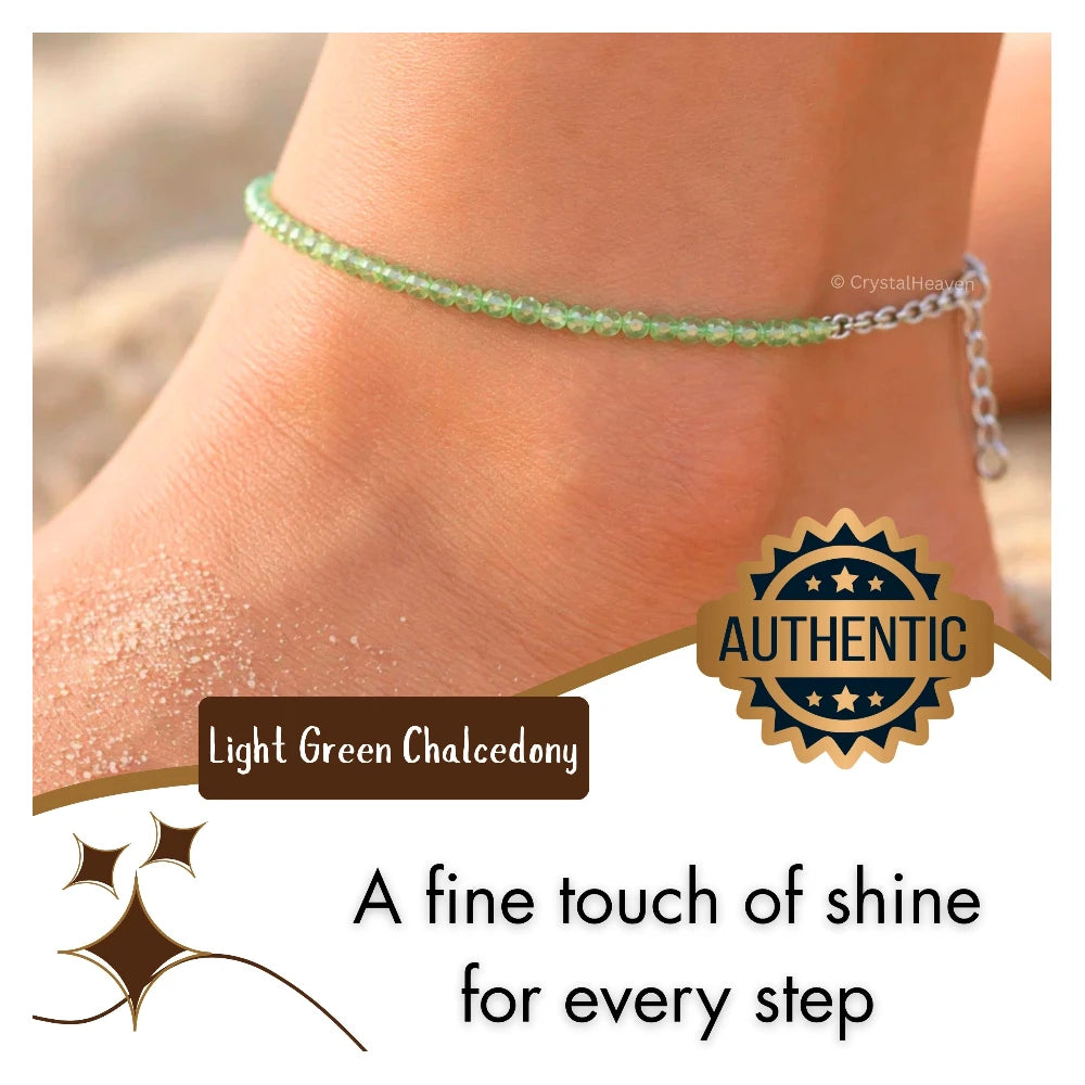 Green Chalcedony Anklet - 2mm Faceted Beads (Silver)