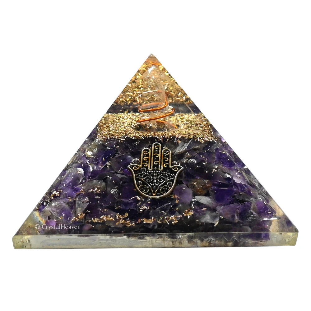 Amethyst Orgone Pyramid (Samll Hamsa)