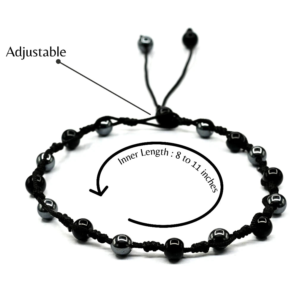 Anti Swelling Black Obsidian Hematite Set Of 3 Anklet (Hand Knotted)