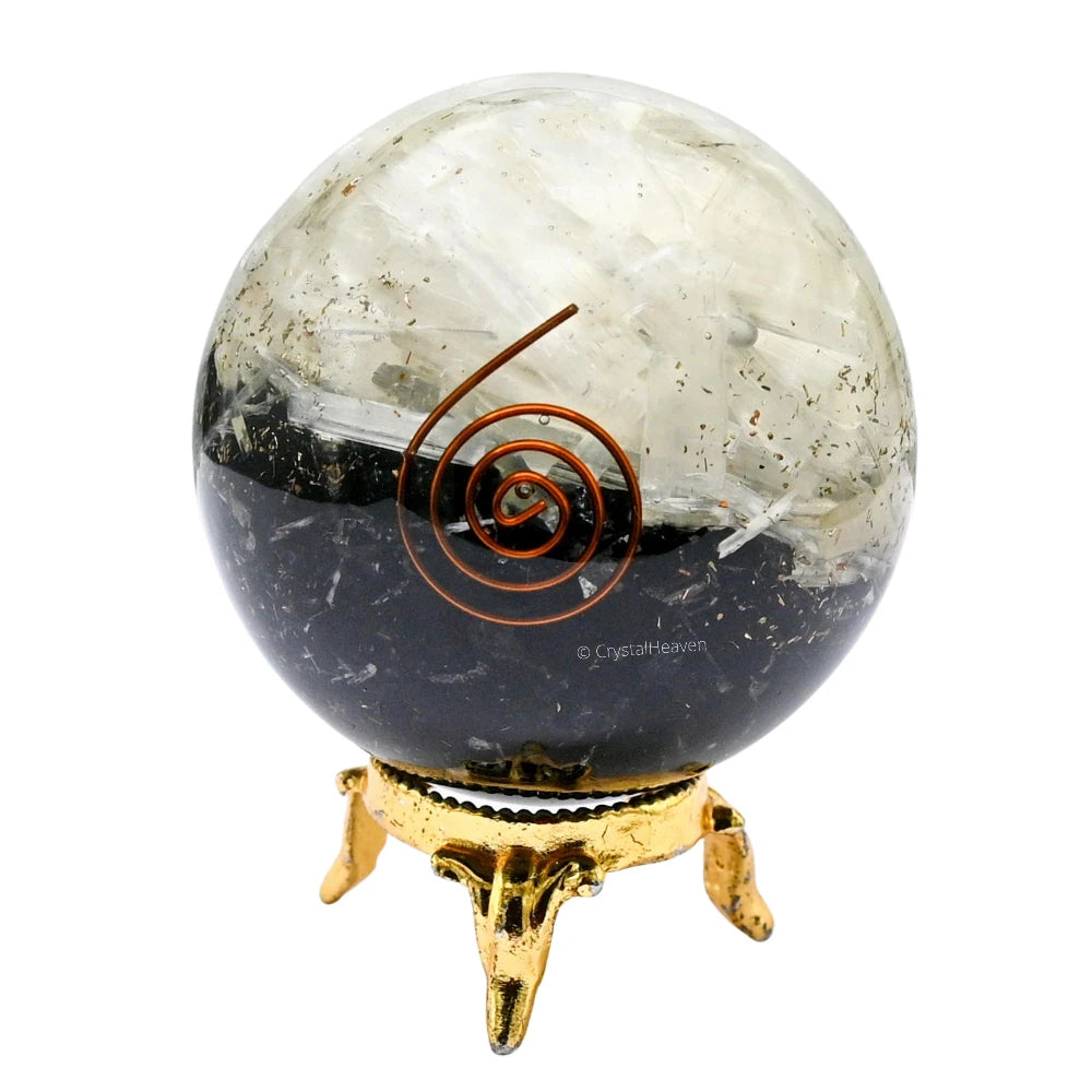 Black Tourmaline Selenite Crystal Orgonite Ball (Layer)(2.5 Inch)