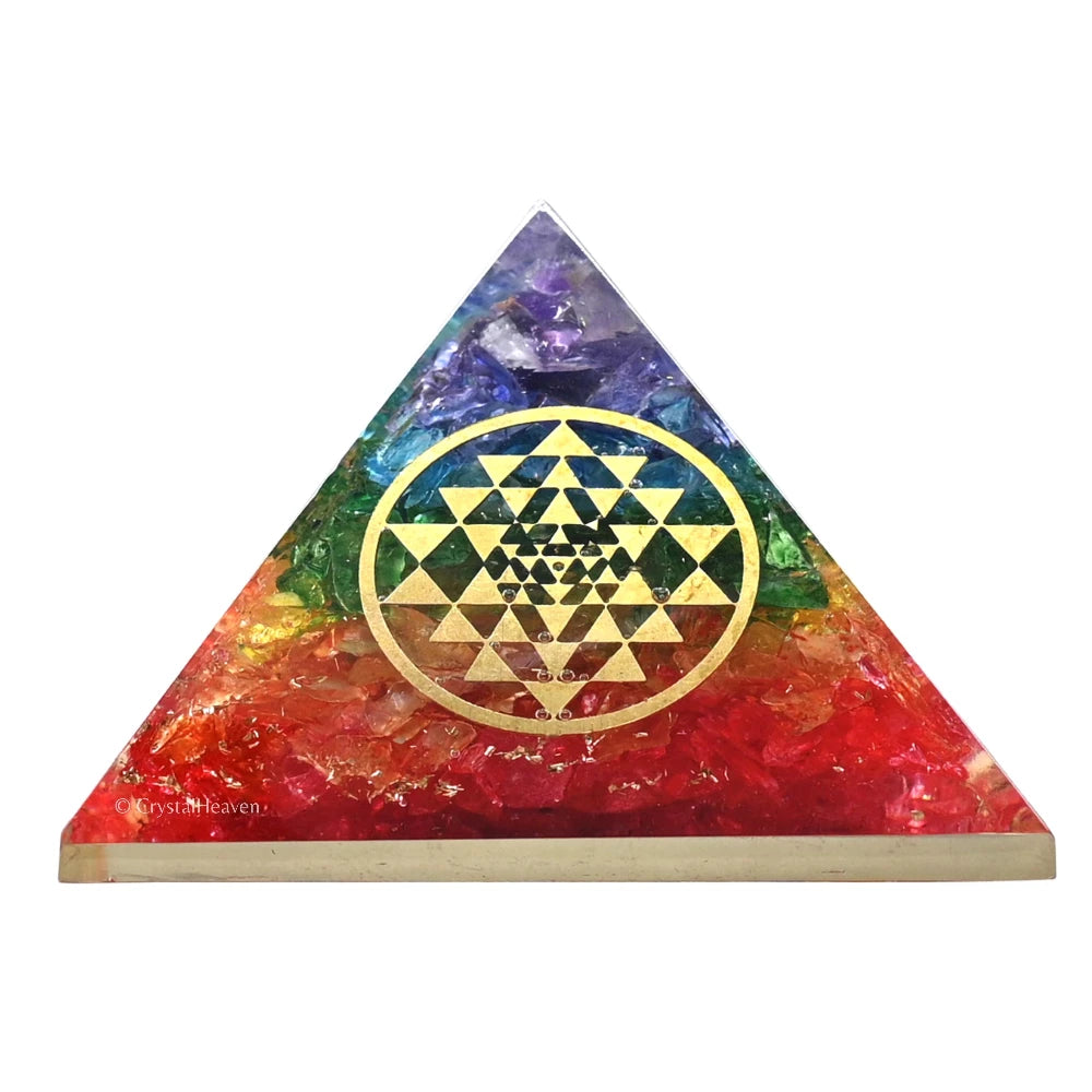 7 Chakra Onyx Orgone Pyramid (Round Shriyantra)