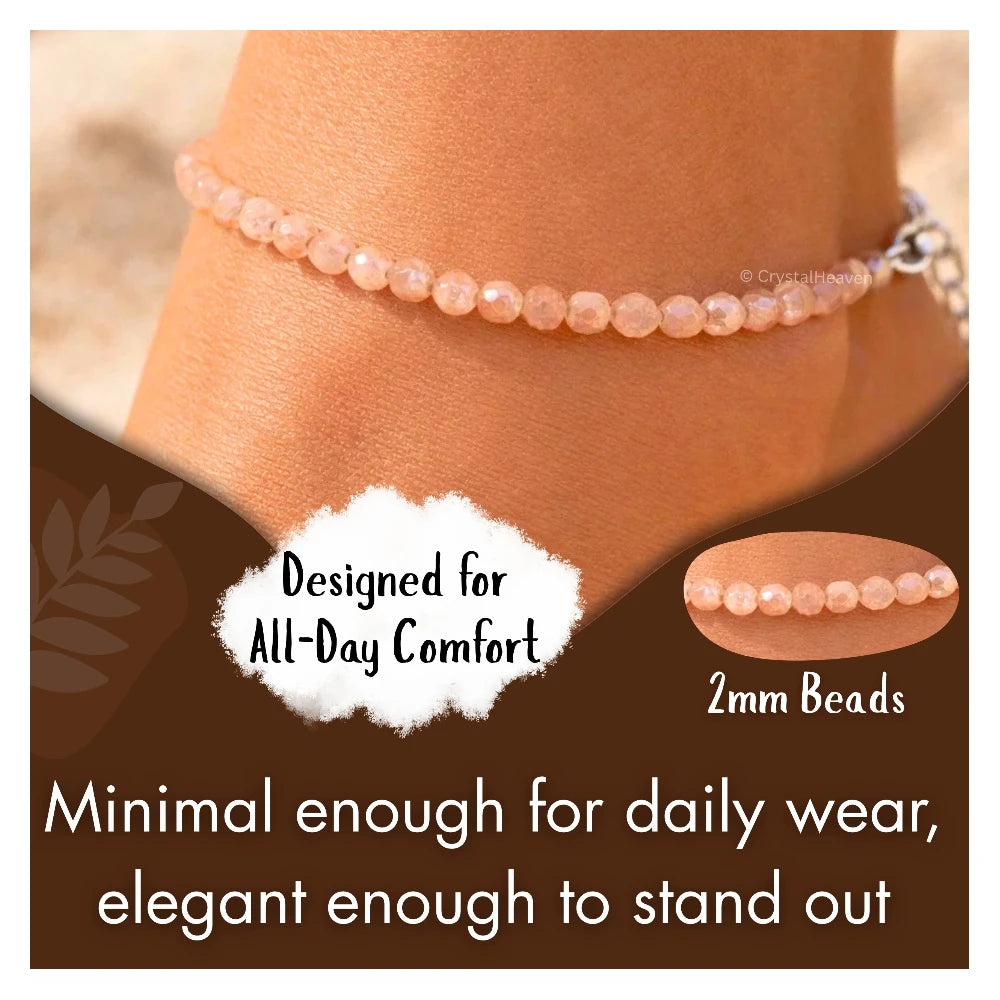 Peach Moonstone Anklet - 2mm Faceted Beads (Silver)