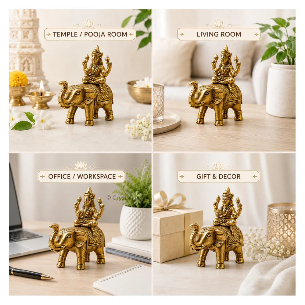 Lakshmi Sitting on Elephant Bass Idol Figurine (235 Gram, 3.2 Inch)