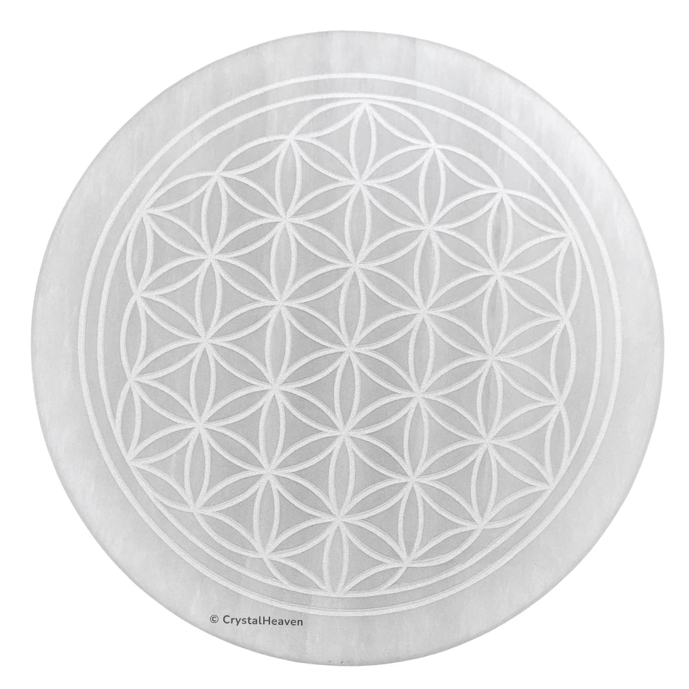 Selenite Charging Plate with Flower of Life (3 Inch)
