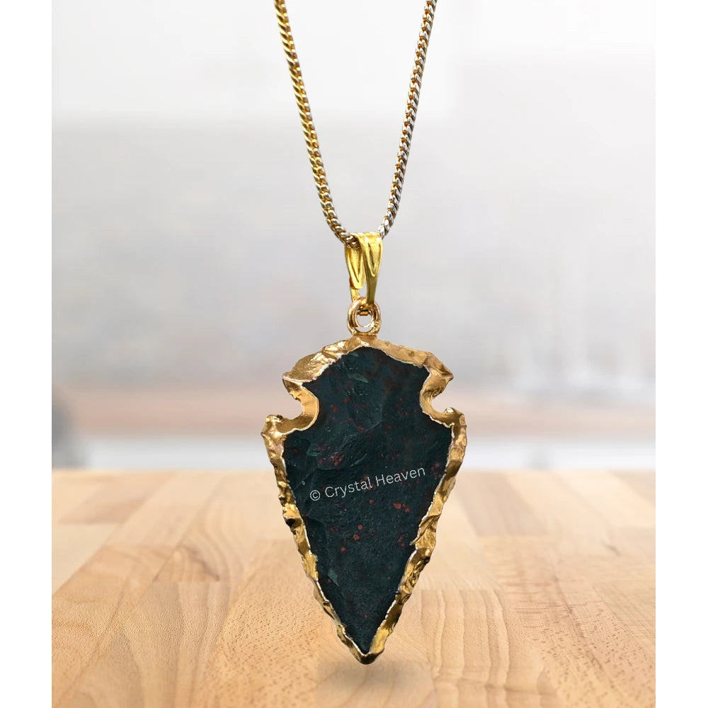 Bloodstone Arrow Head Pendant - Gold Plated