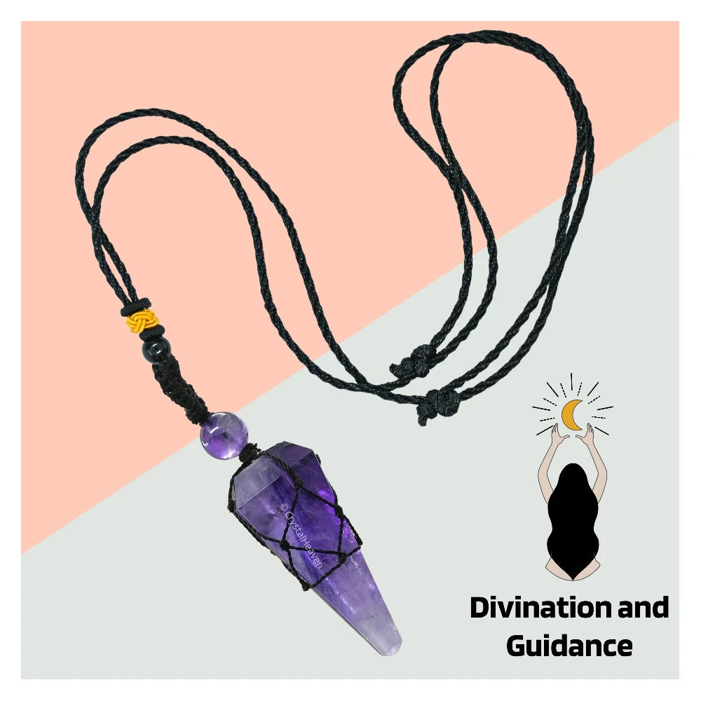Amethyst Pendulum Pendant Necklace (Macrame)