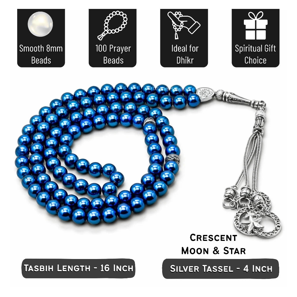 Blue Hematite Crystal Tasbih (Silver)