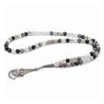 Black Rutilated Quartz Crystal Tasbih (Silver)