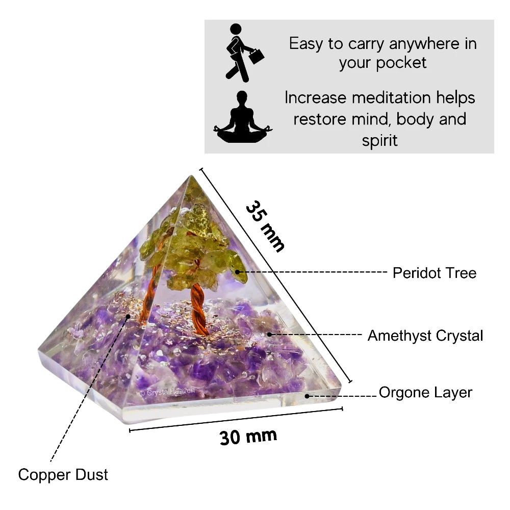 Amethyst with Peridot Tree Orgone Pyramid - 30mm