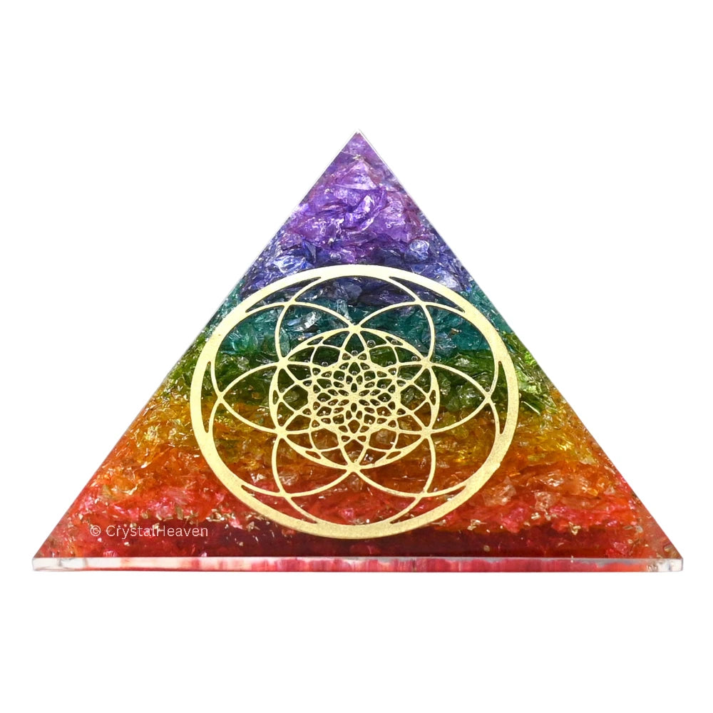 7 Chakra Onyx Orgone Pyramid (Seed Of Life)