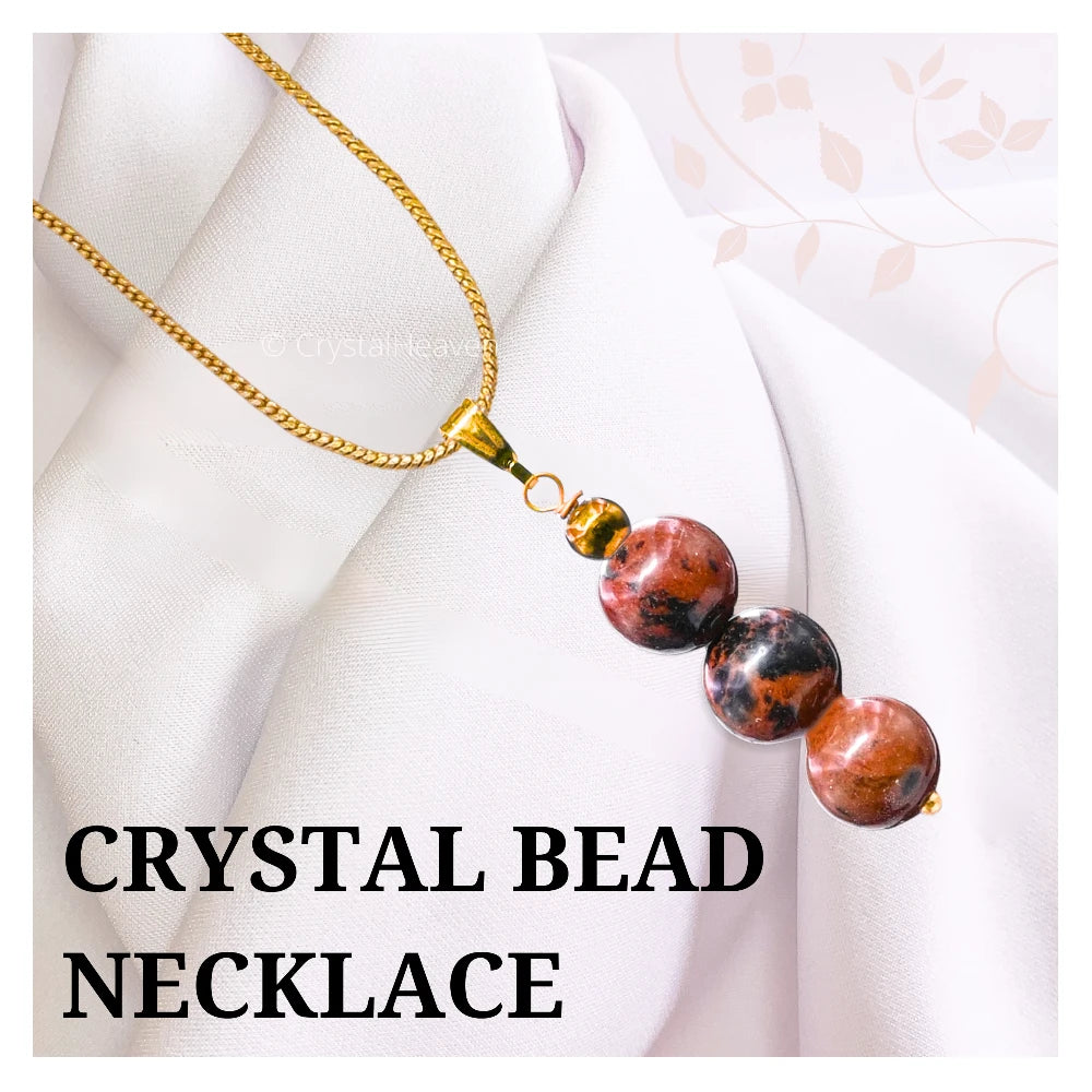 Mahogany Obsidian Crystal Bead Necklace (Gold)