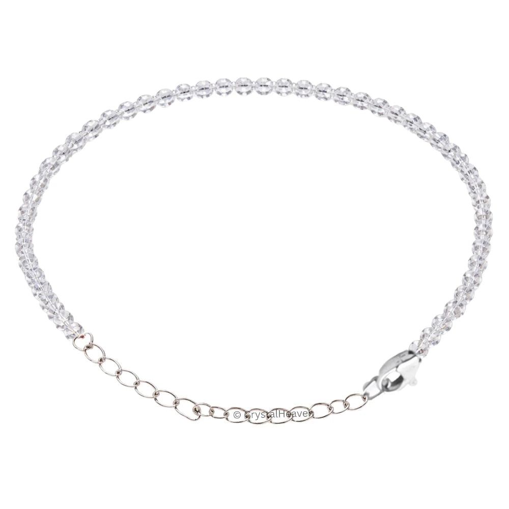 Clear Quartz Bracelets - 2mm Faceted Beads (Silver)