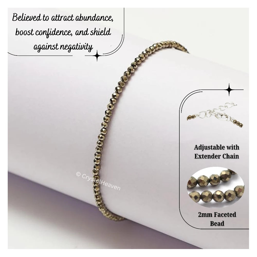 Pyrite Anklet - 2mm Faceted Bead (Silver)