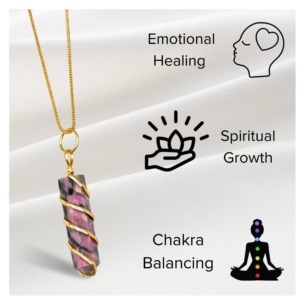 Rhodonite Necklace - Spiral Pencil Point (Gold)