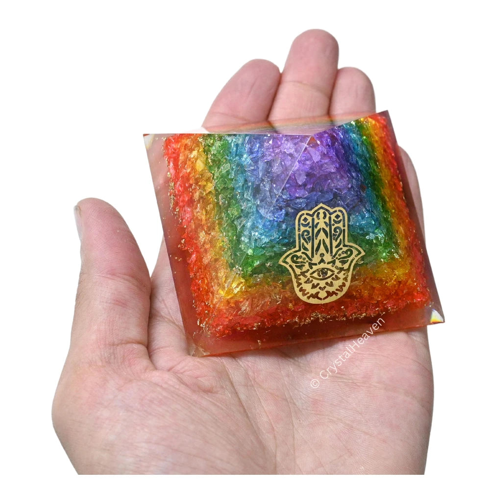 7 Chakra Onyx Orgone Pyramid (Hamsa)