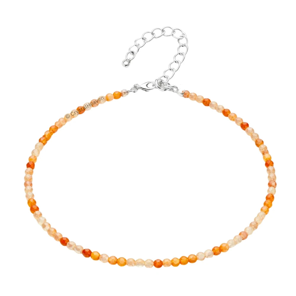 Rutilated Quartz Anklet - 2mm Faceted Beads (Silver)