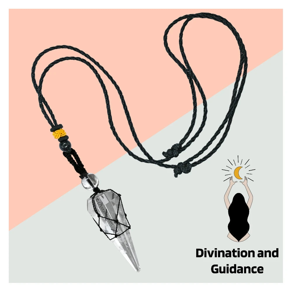 Clear Quartz Pendulum Pendant Necklace (Macrame)