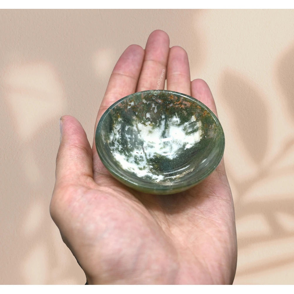 Moss Agate Crystal Bowl - 2 Inch