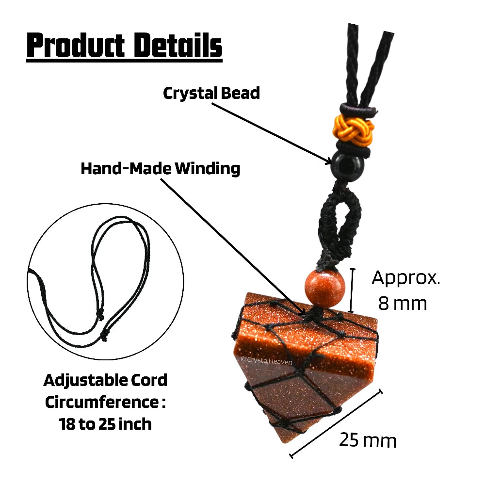 Red Goldstone Pyramid Macrame Pendant Necklace