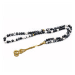 Black and White Jasper Crystal Tasbih (Gold)