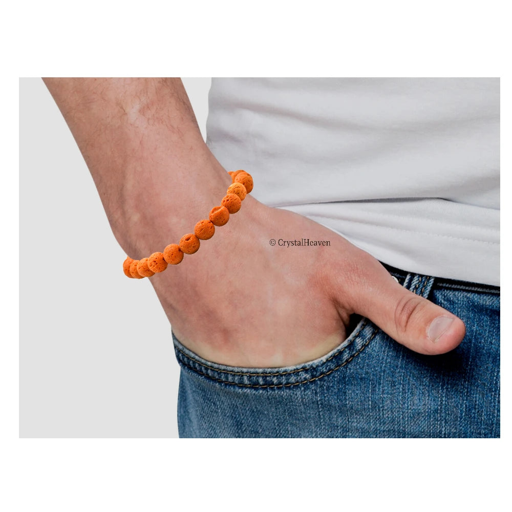 Orange Lava Stone Bracelet (Elastic)
