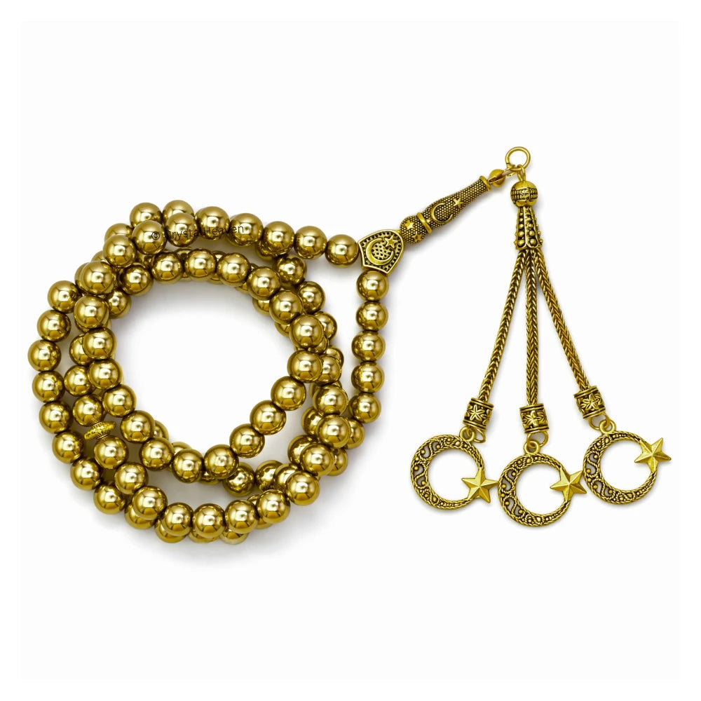 Golden Hematite Crystal Tasbih (Gold)