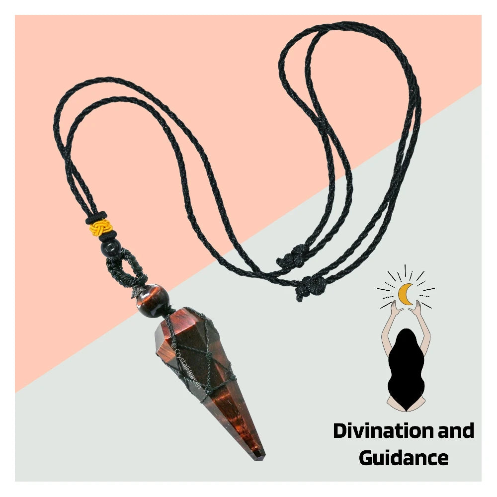 Red Tiger Eye Pendulum Pendant Necklace (Macrame)
