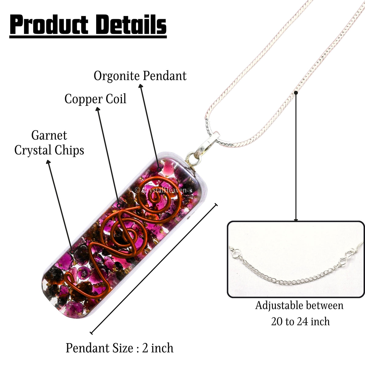 Garnet Crystal Orgone Pendant - Rectangle