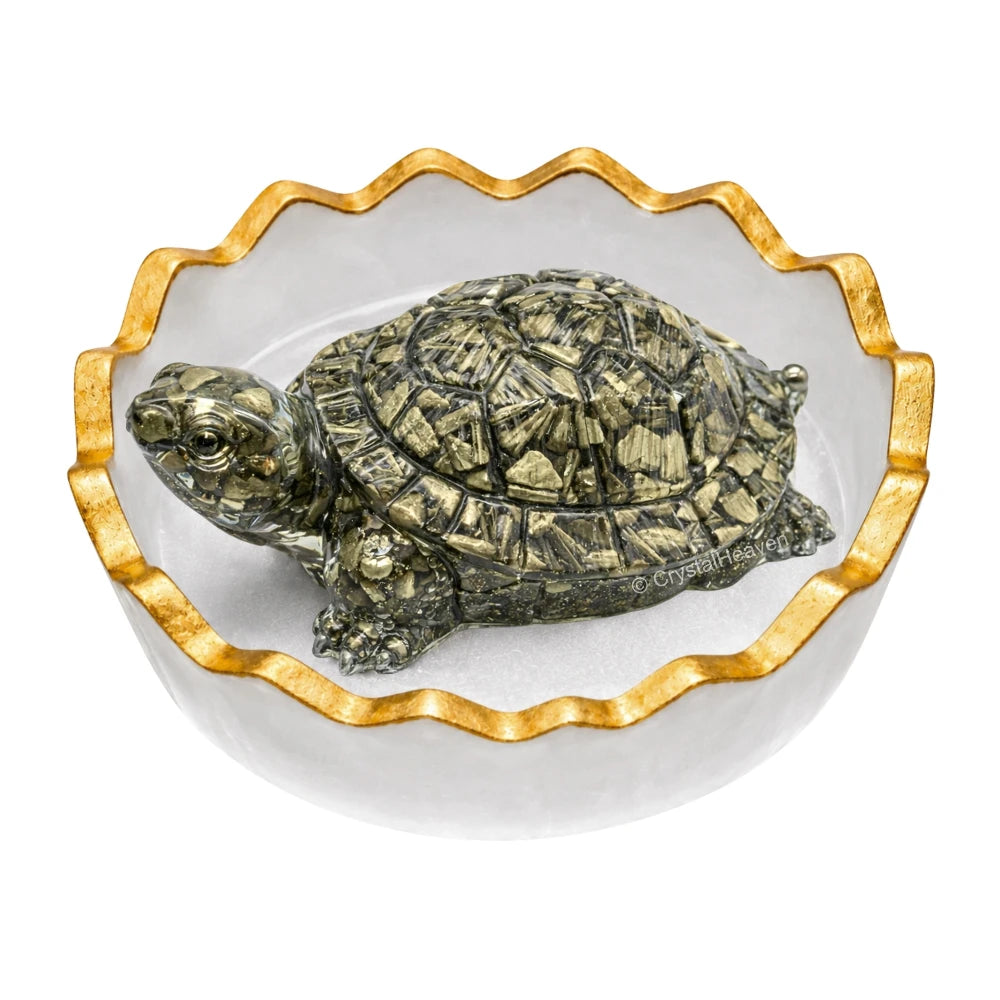 Natural Pyrite Tortoise Kachhua with Selenite Bowl