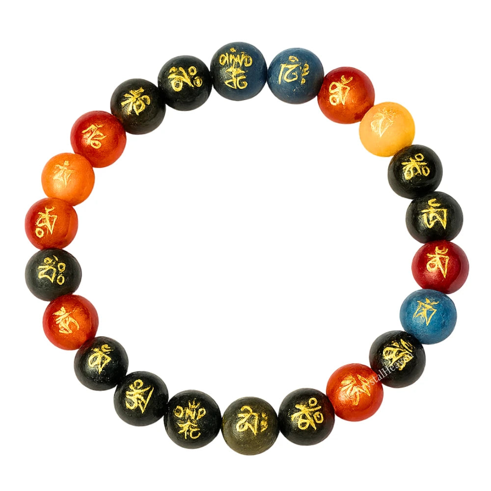 Multi Agate OM Mani Padme-Hum Bracelet (Elastic)