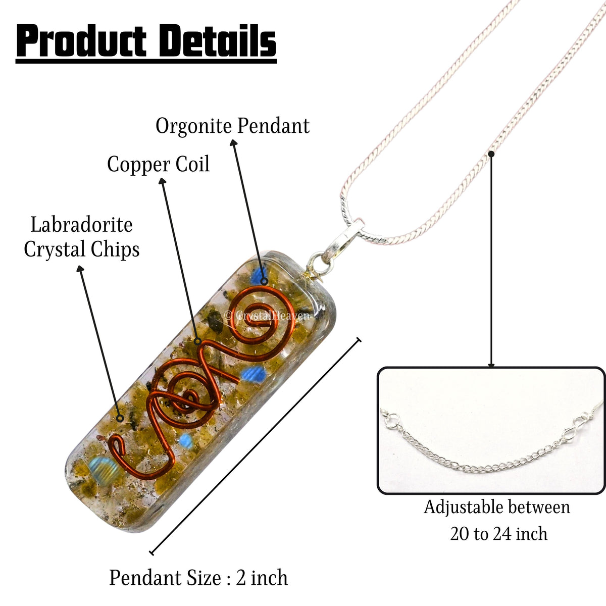 Labradorite Crystal Orgone Pendant - Rectangle